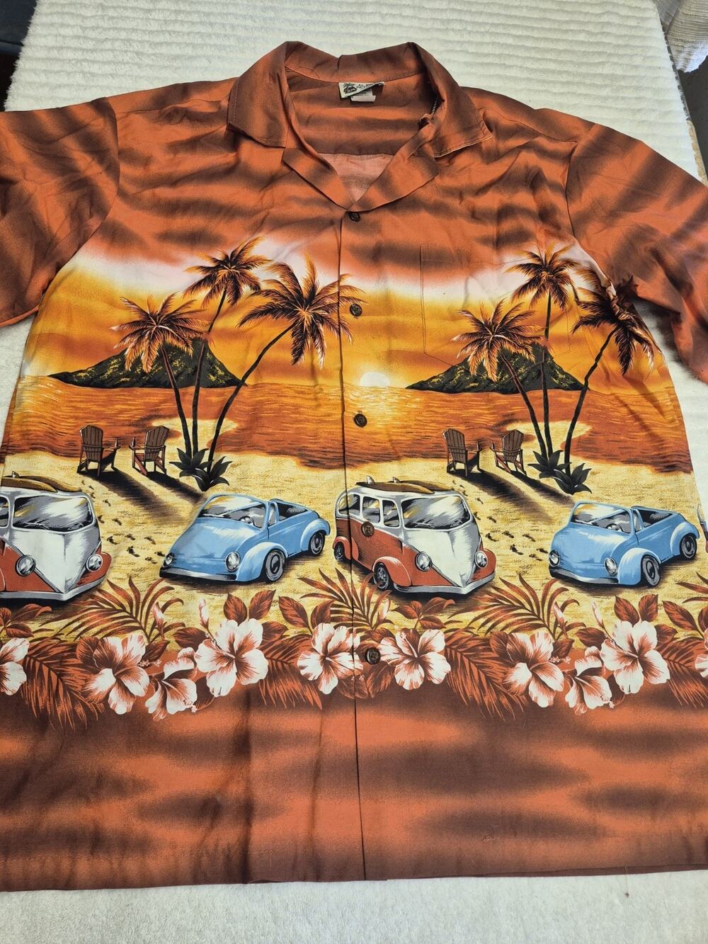 VTG Aloha Republic Hawaiian Shirt Mens LRG Palm Tree Sunset VW Bug Camp